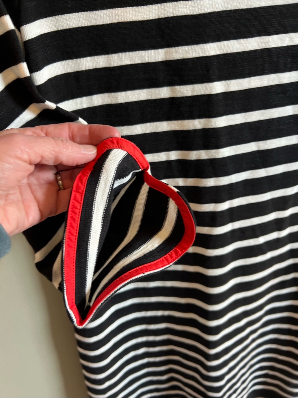 Talbots Black and White Striped with Red Trim Inside Colllar/Cuff - Picture 4 of 8